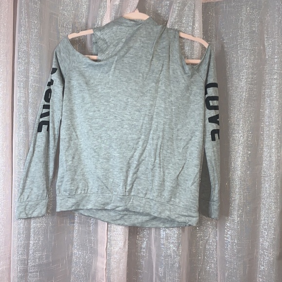 Project Social T Tops - Project Social T gray love more cold shoulder hoodie size extra small for women
